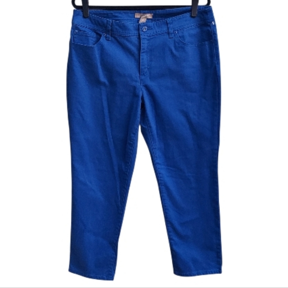 CHICOS Cobalt Blue Five Pocket Cropped Straight Leg Denim Pants 12